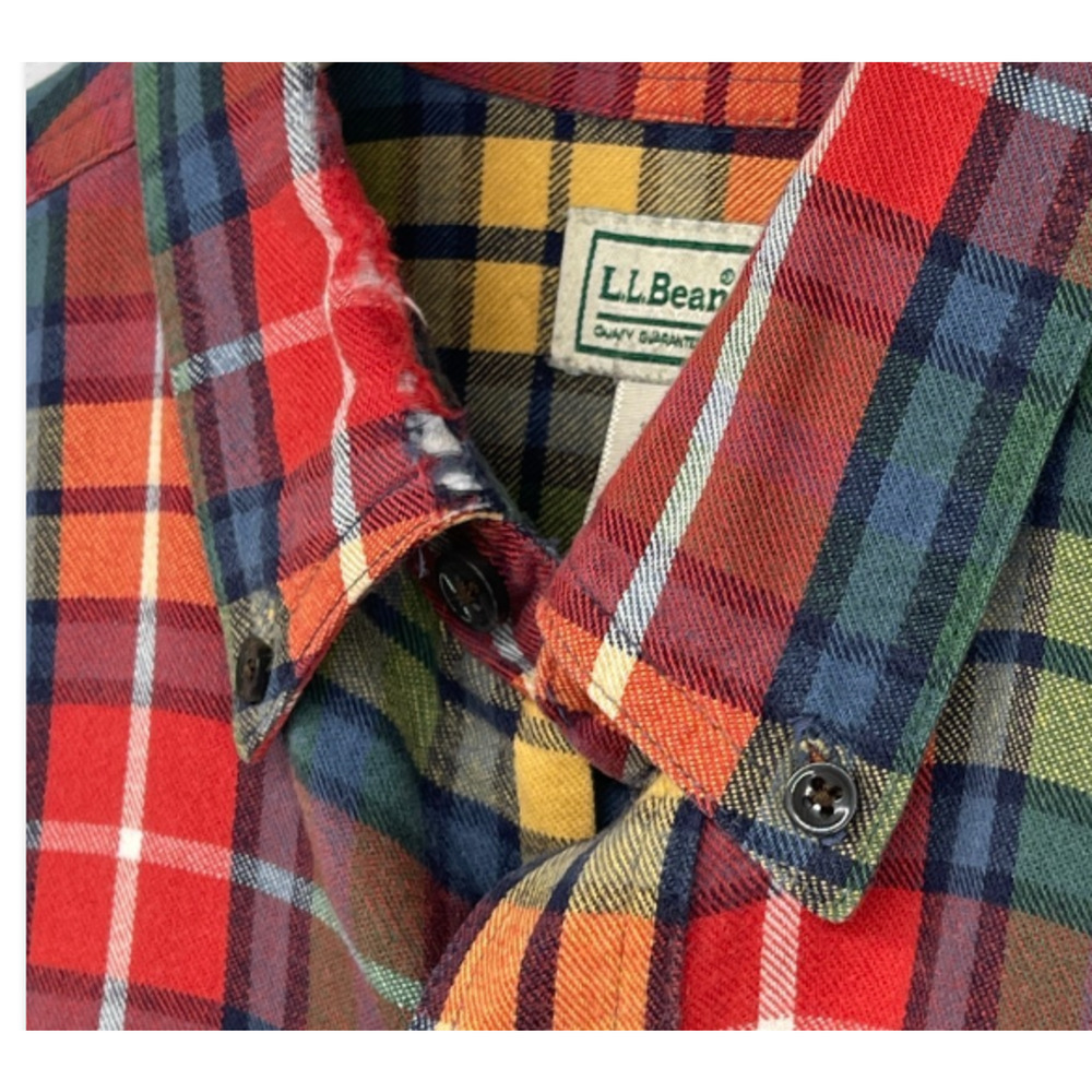 LL BEAN Shirt Mens M Scotch Plaid Flannel Slightly Fitted Button Down Red Green - Picture 13 of 14